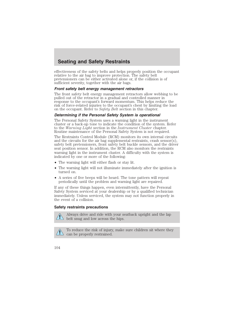 Seating and safety restraints | FORD 2003 Explorer v.2 User Manual | Page 104 / 280