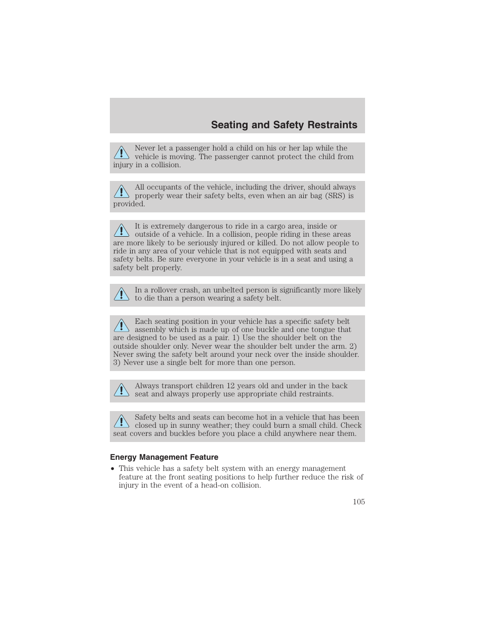 Seating and safety restraints | FORD 2003 Explorer v.2 User Manual | Page 105 / 280