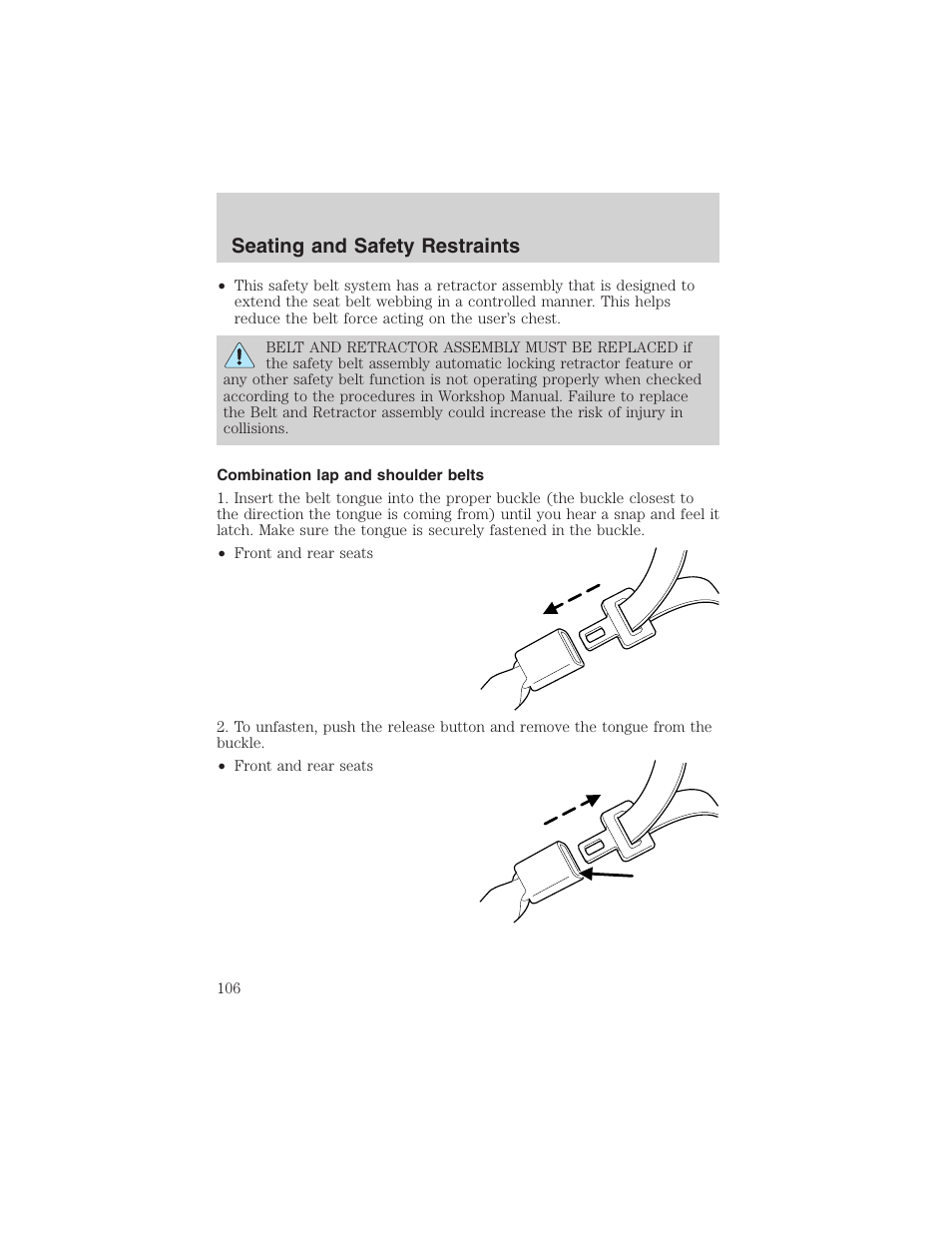 Seating and safety restraints | FORD 2003 Explorer v.2 User Manual | Page 106 / 280