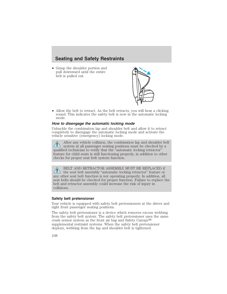 Seating and safety restraints | FORD 2003 Explorer v.2 User Manual | Page 108 / 280