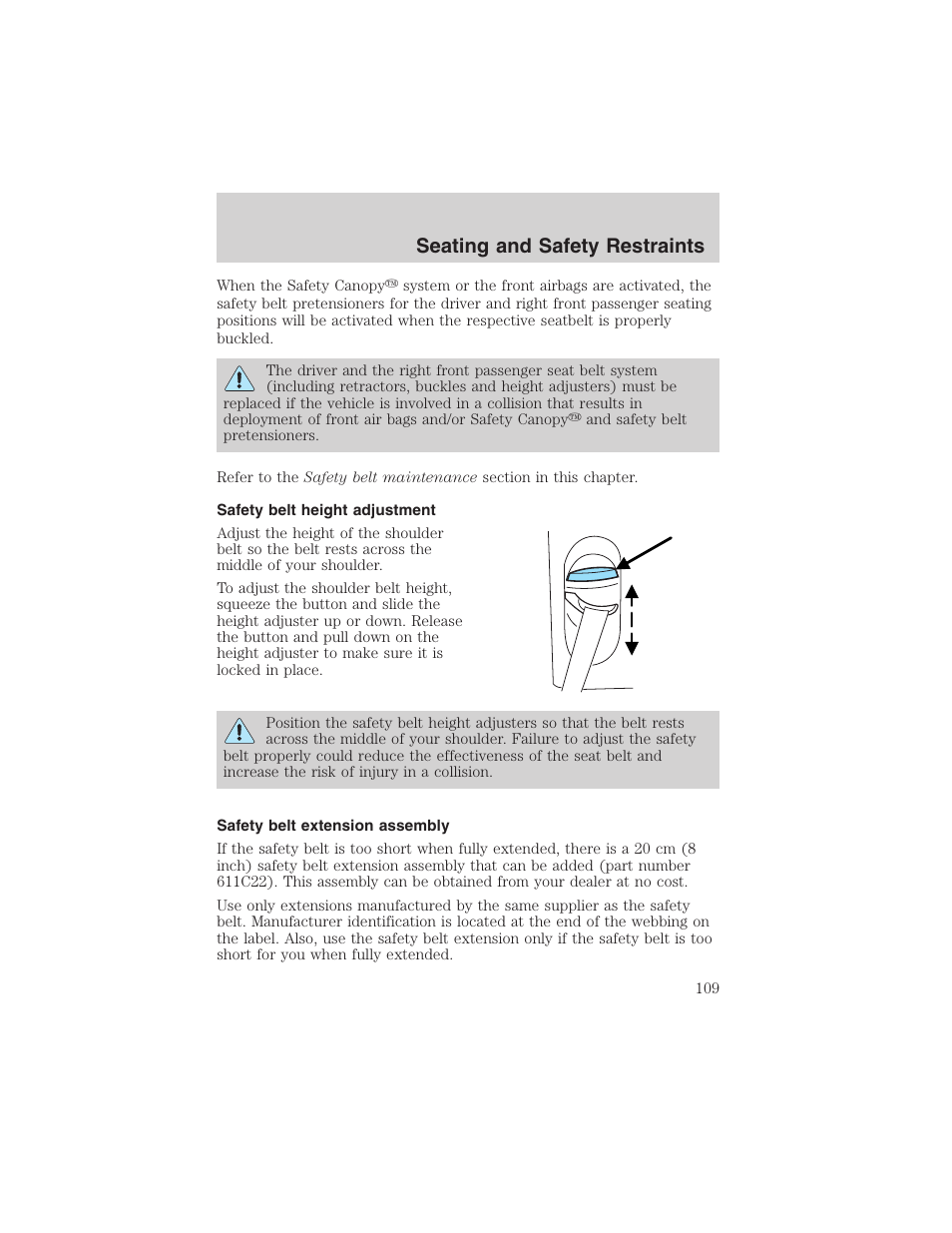 Seating and safety restraints | FORD 2003 Explorer v.2 User Manual | Page 109 / 280