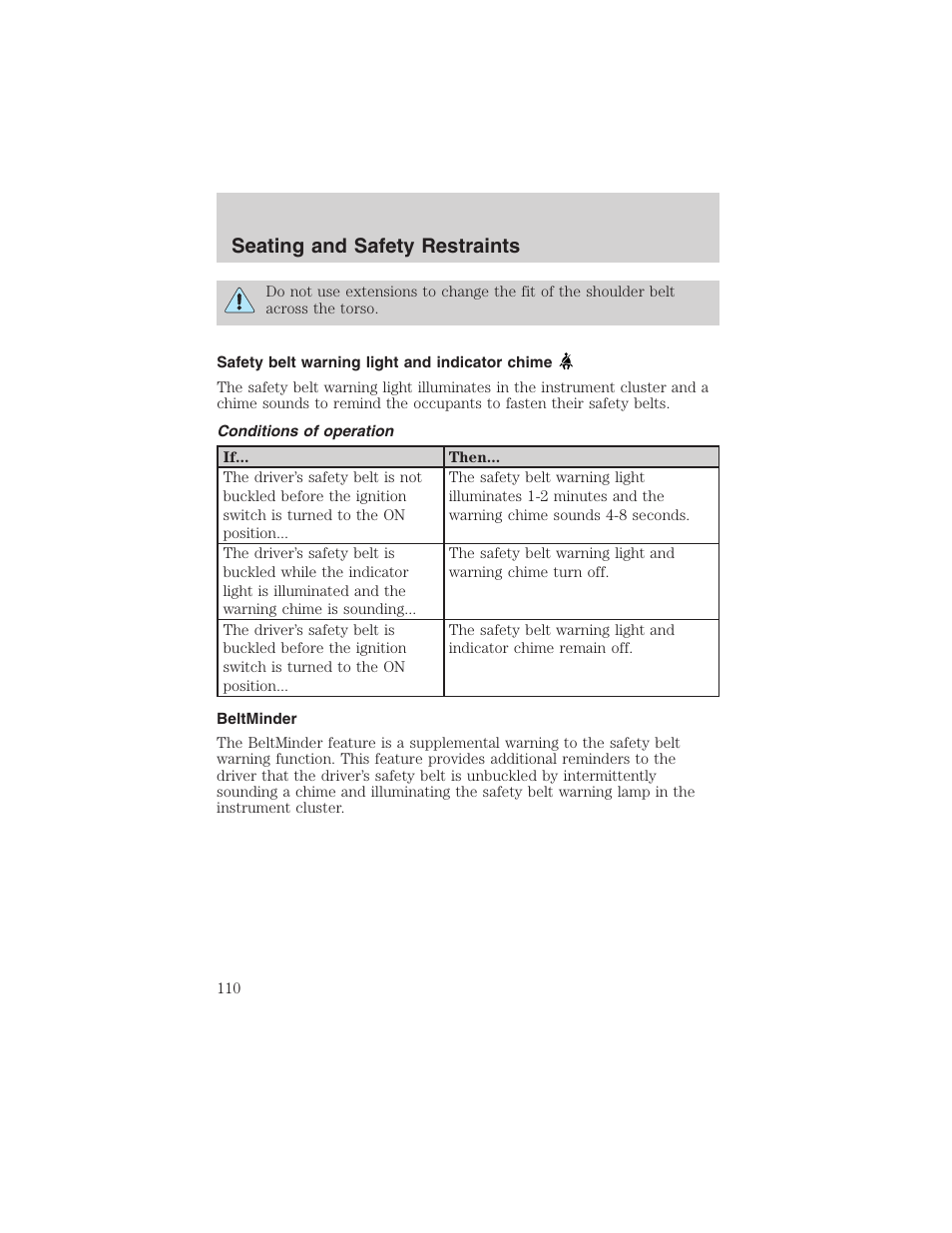 Seating and safety restraints | FORD 2003 Explorer v.2 User Manual | Page 110 / 280