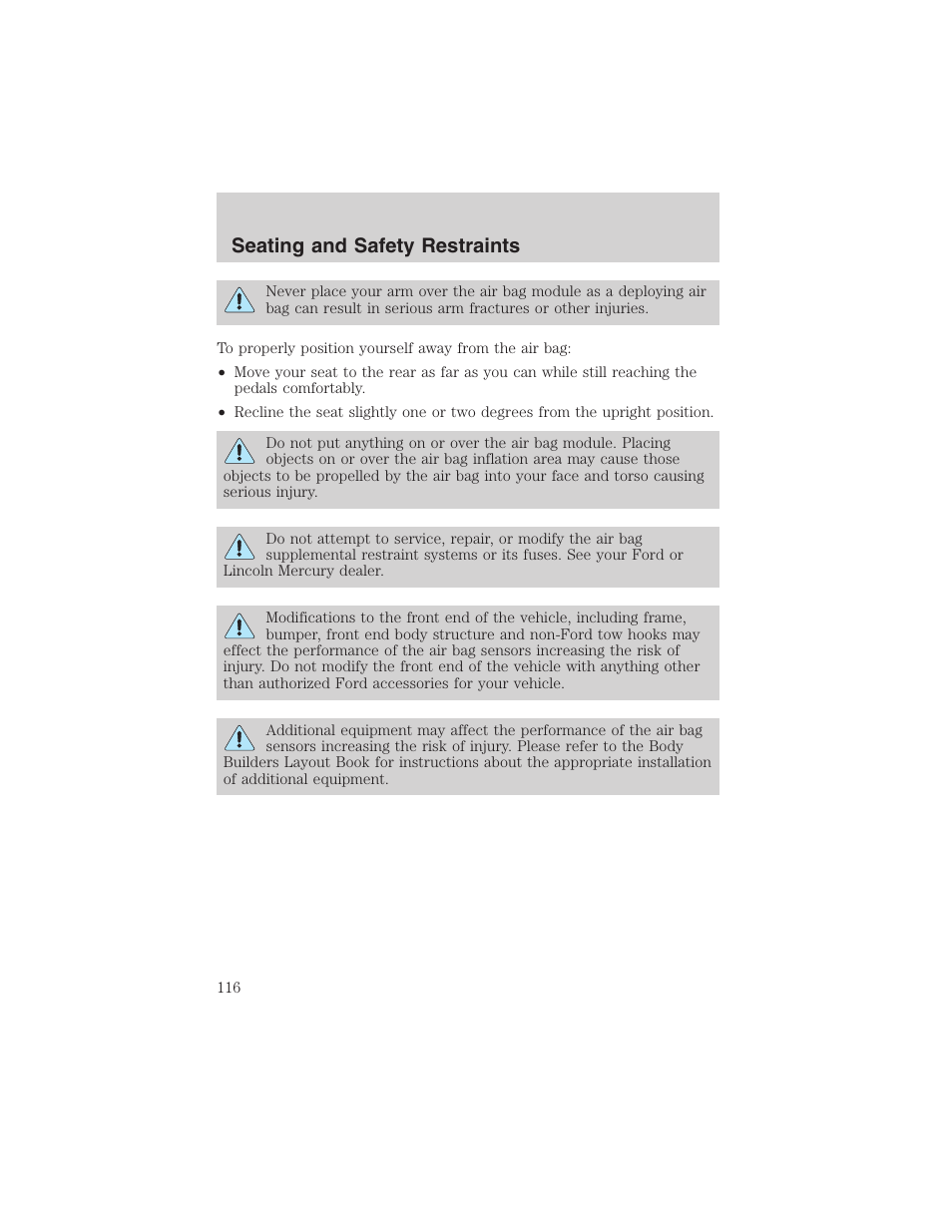 Seating and safety restraints | FORD 2003 Explorer v.2 User Manual | Page 116 / 280