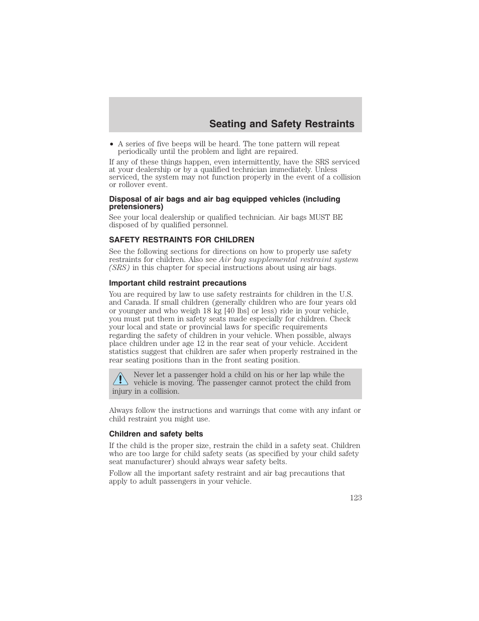 Seating and safety restraints | FORD 2003 Explorer v.2 User Manual | Page 123 / 280