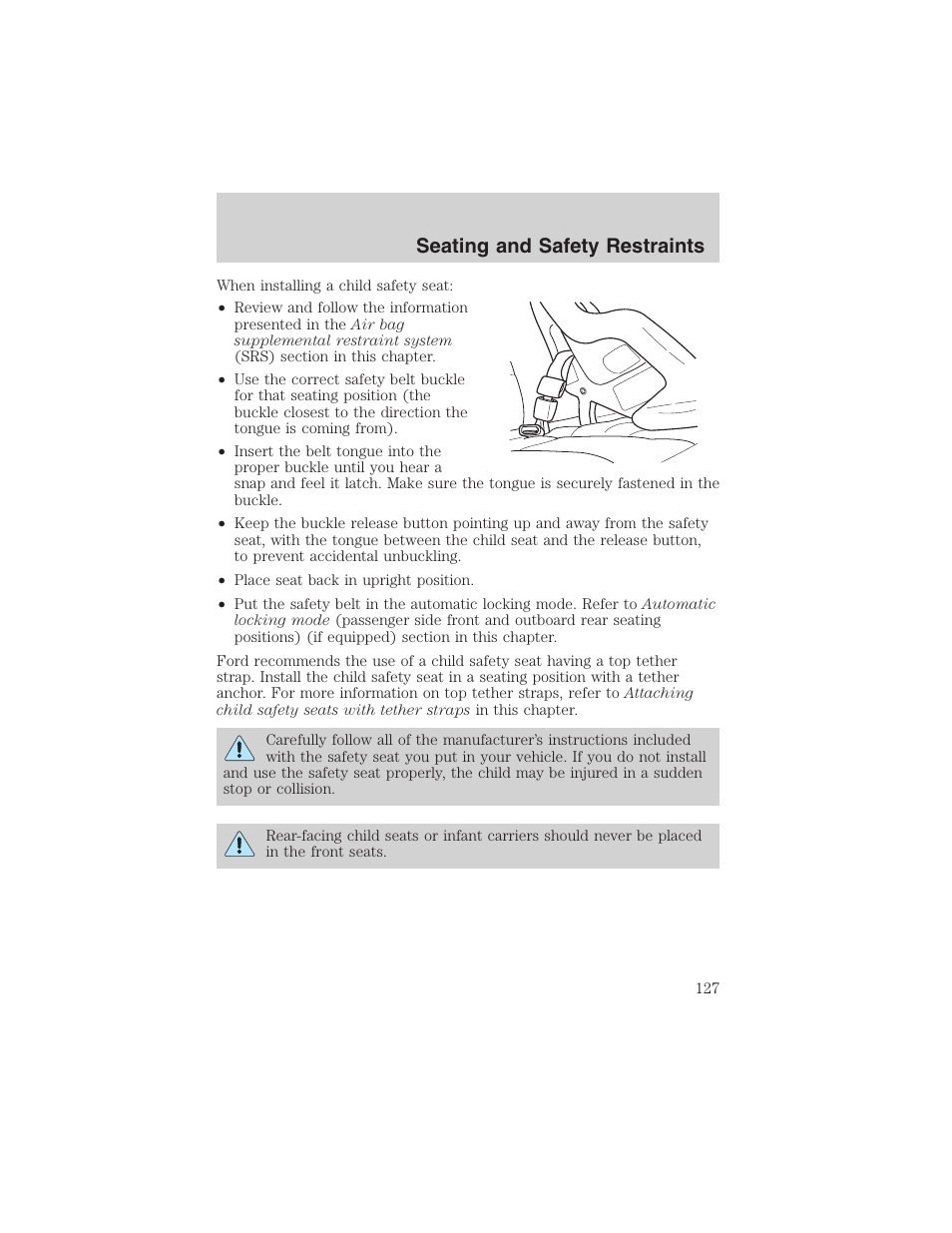 Seating and safety restraints | FORD 2003 Explorer v.2 User Manual | Page 127 / 280