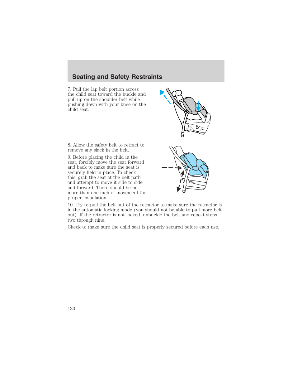 Seating and safety restraints | FORD 2003 Explorer v.2 User Manual | Page 130 / 280