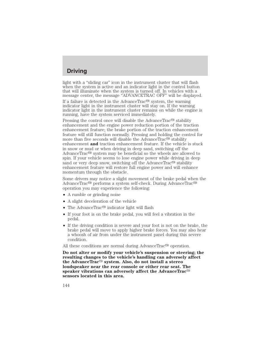 Driving | FORD 2003 Explorer v.2 User Manual | Page 144 / 280