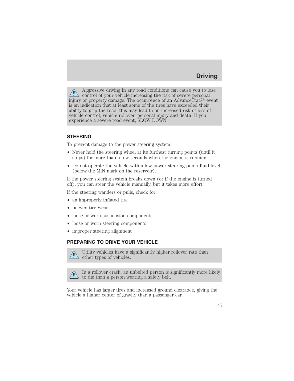 Driving | FORD 2003 Explorer v.2 User Manual | Page 145 / 280