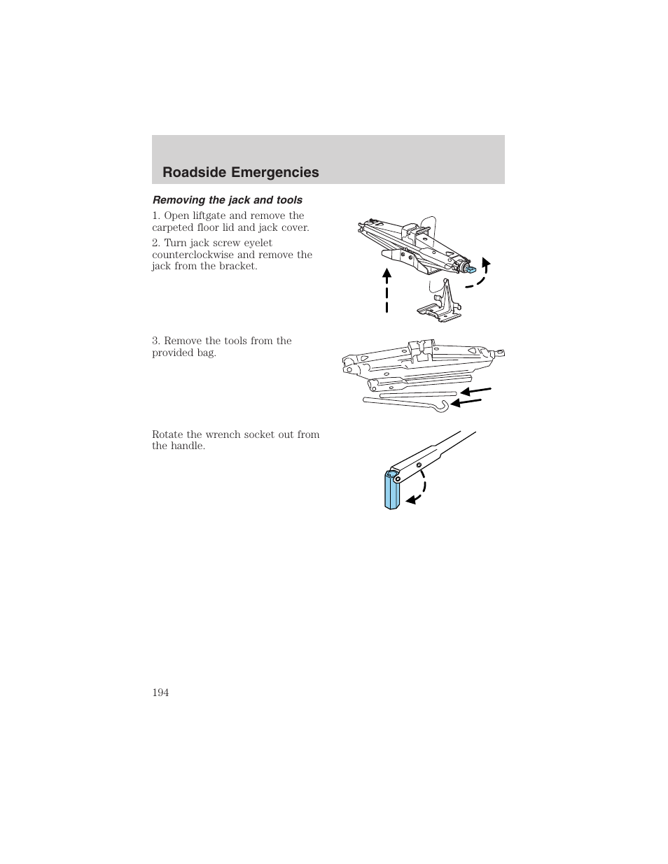 Roadside emergencies | FORD 2003 Explorer v.2 User Manual | Page 194 / 280