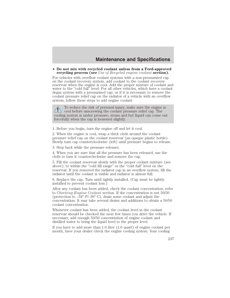 Maintenance and specifications | FORD 2003 Explorer v.2 User Manual | Page 237 / 280