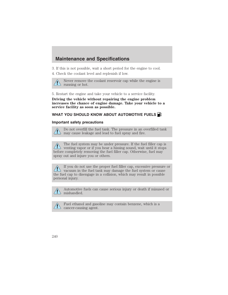 Maintenance and specifications | FORD 2003 Explorer v.2 User Manual | Page 240 / 280