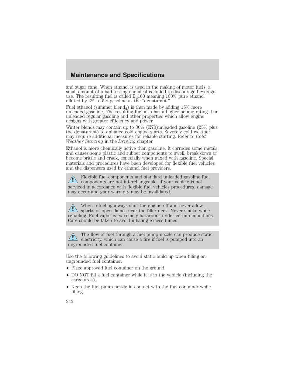 Maintenance and specifications | FORD 2003 Explorer v.2 User Manual | Page 242 / 280