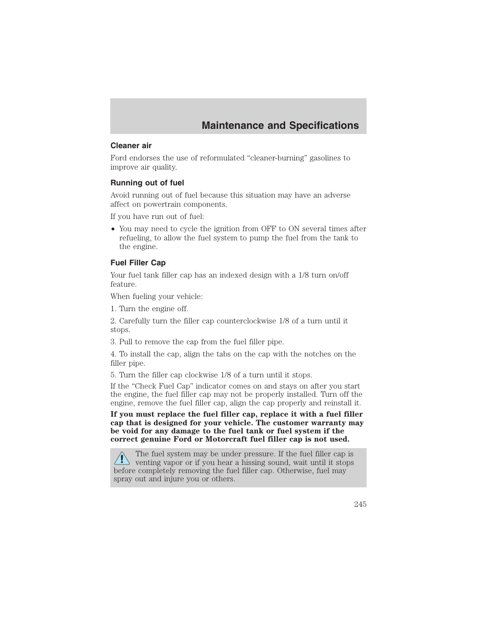 Maintenance and specifications | FORD 2003 Explorer v.2 User Manual | Page 245 / 280
