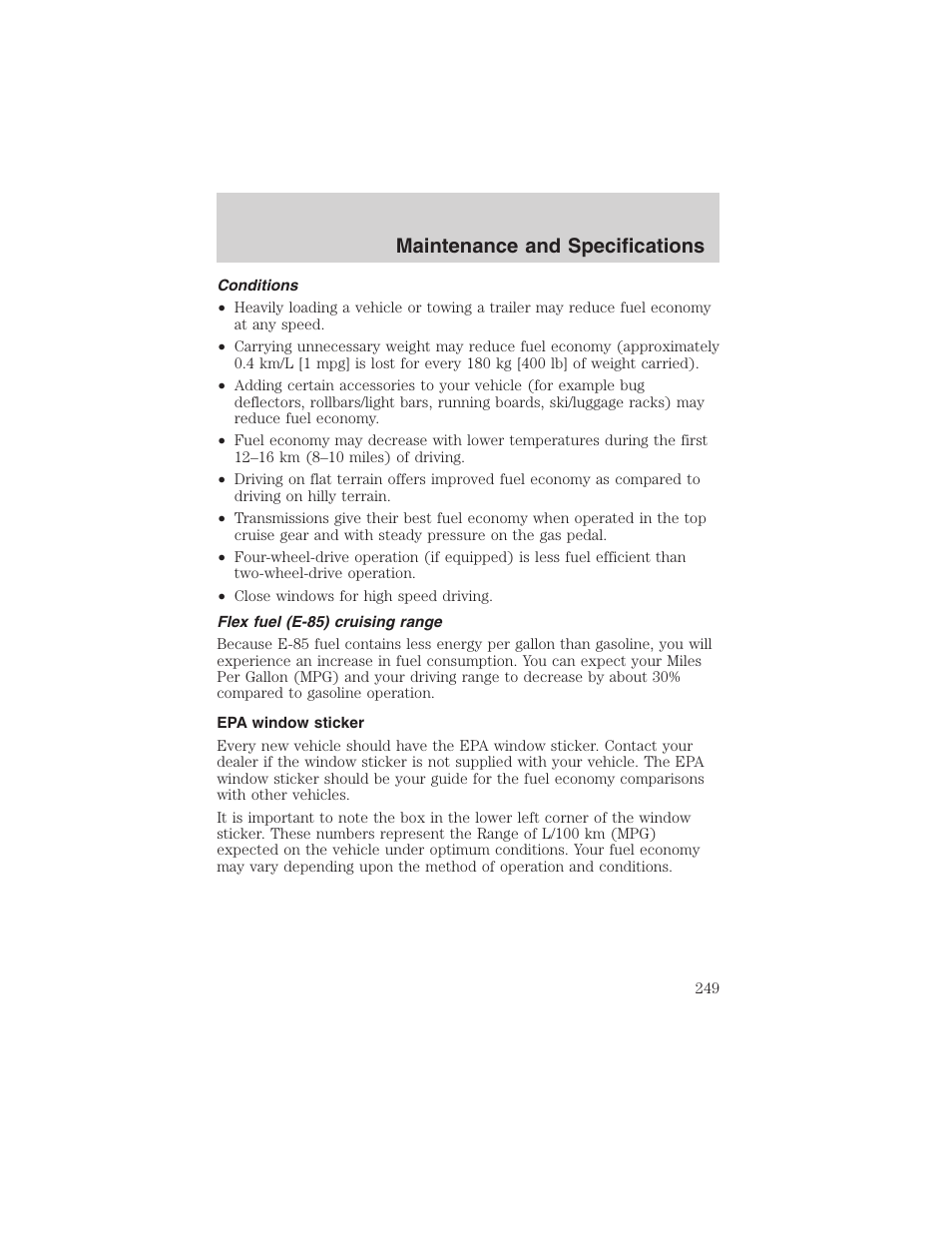 Maintenance and specifications | FORD 2003 Explorer v.2 User Manual | Page 249 / 280