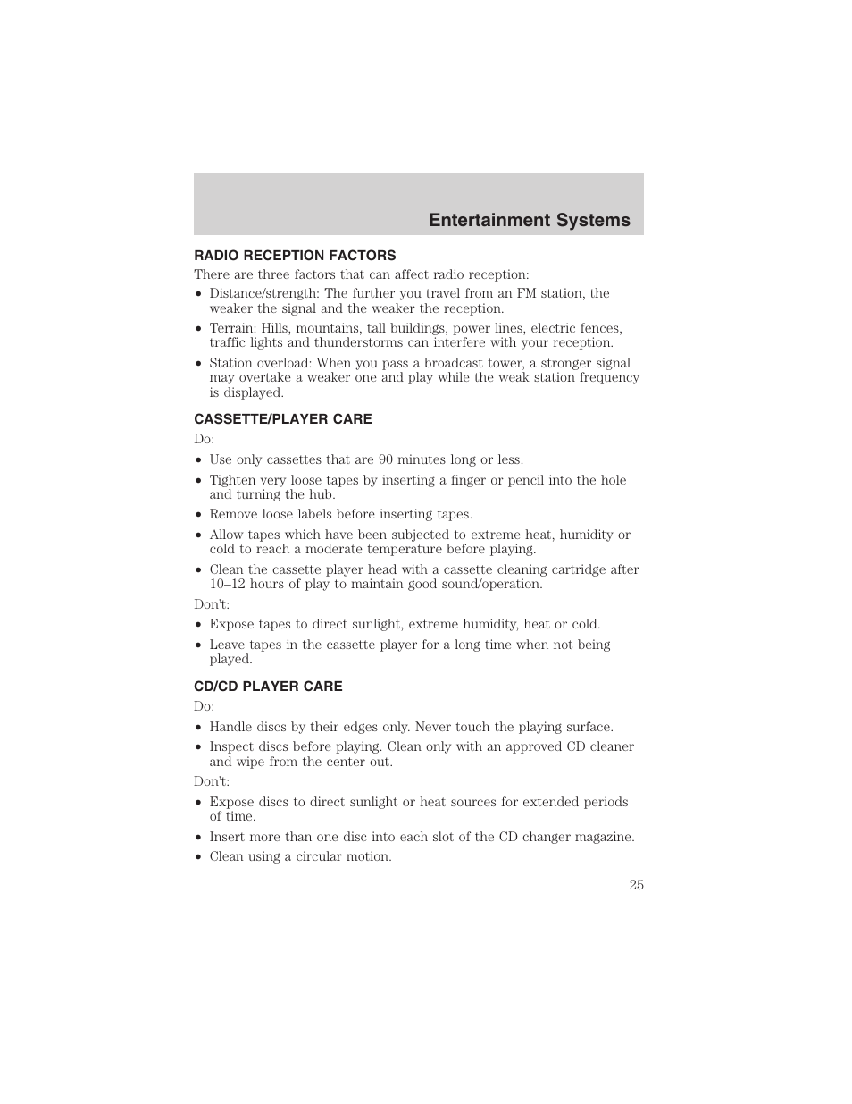 Entertainment systems | FORD 2003 Explorer v.2 User Manual | Page 25 / 280