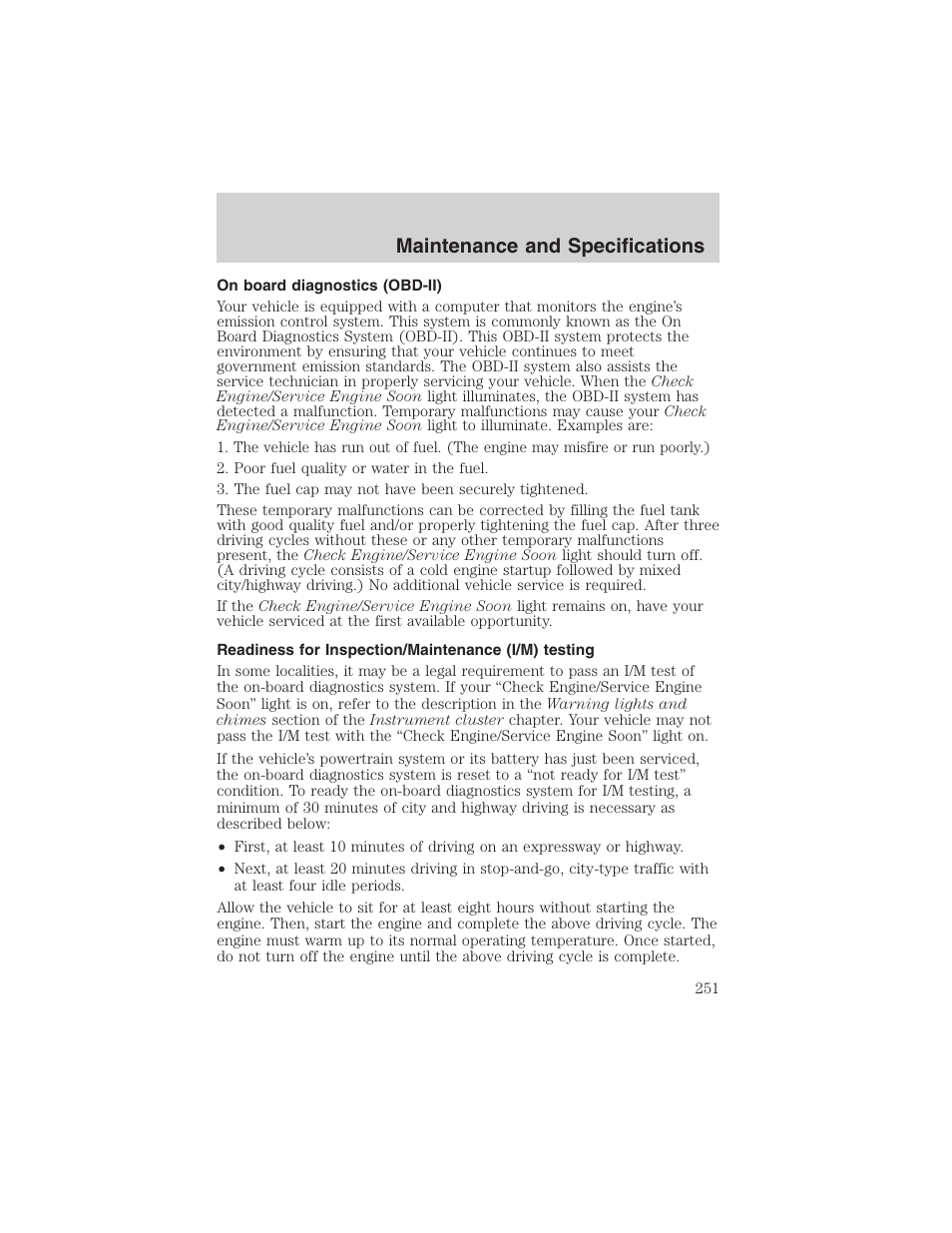 Maintenance and specifications | FORD 2003 Explorer v.2 User Manual | Page 251 / 280