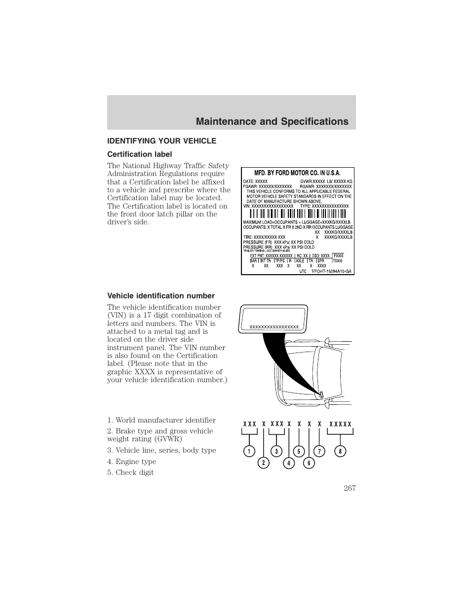 Maintenance and specifications | FORD 2003 Explorer v.2 User Manual | Page 267 / 280