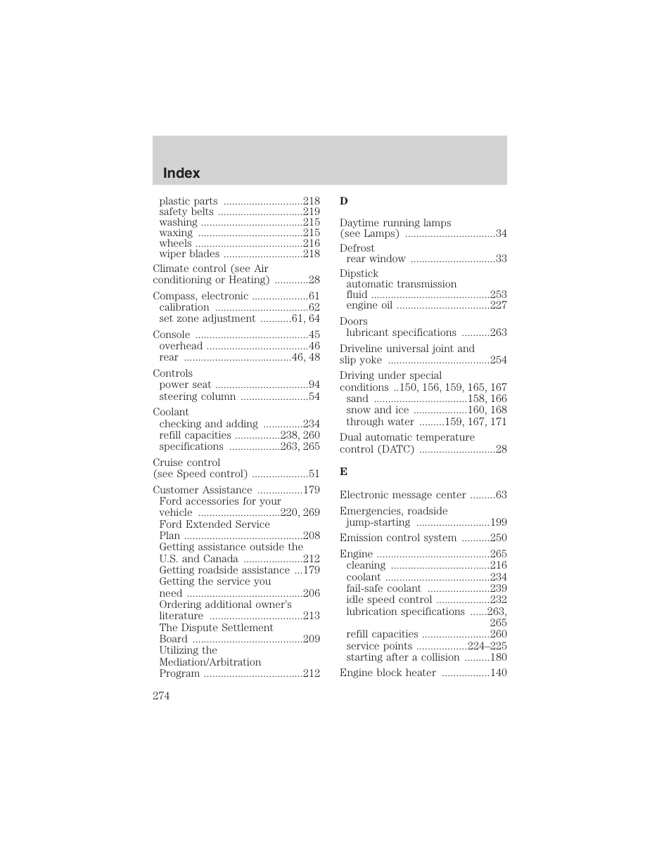 Index | FORD 2003 Explorer v.2 User Manual | Page 274 / 280