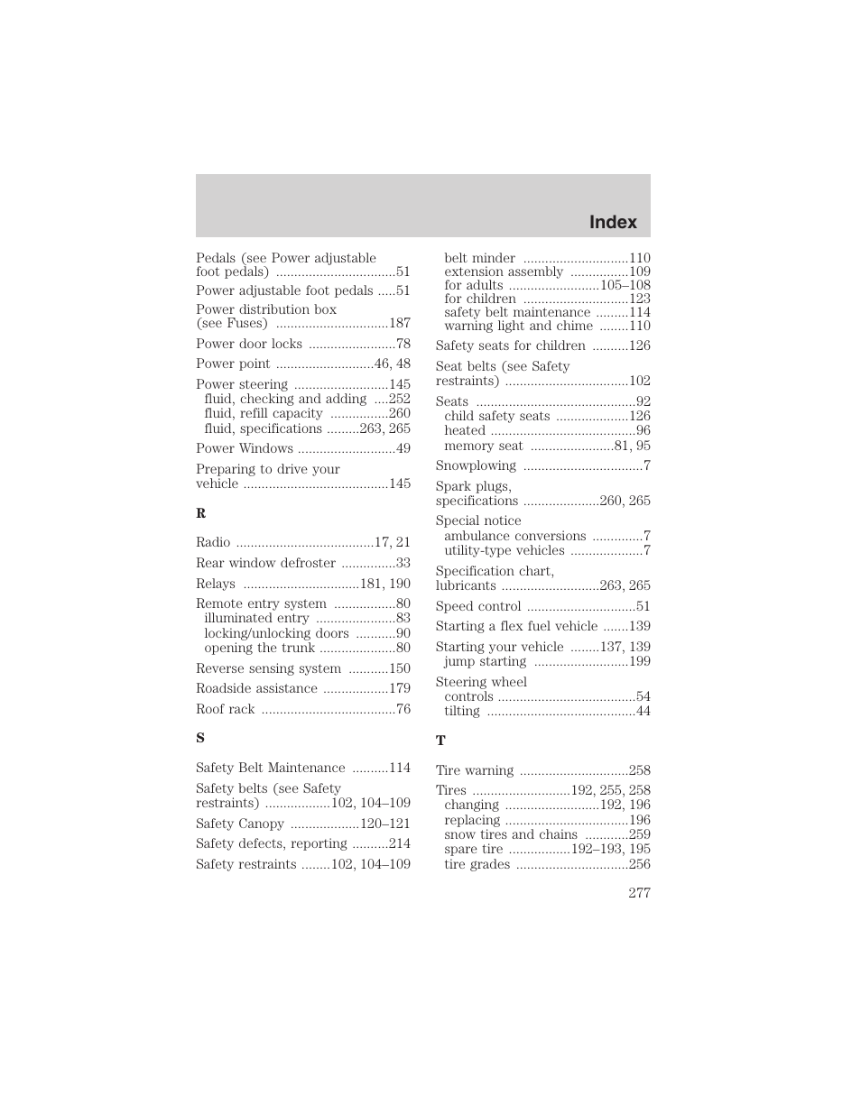 Index | FORD 2003 Explorer v.2 User Manual | Page 277 / 280