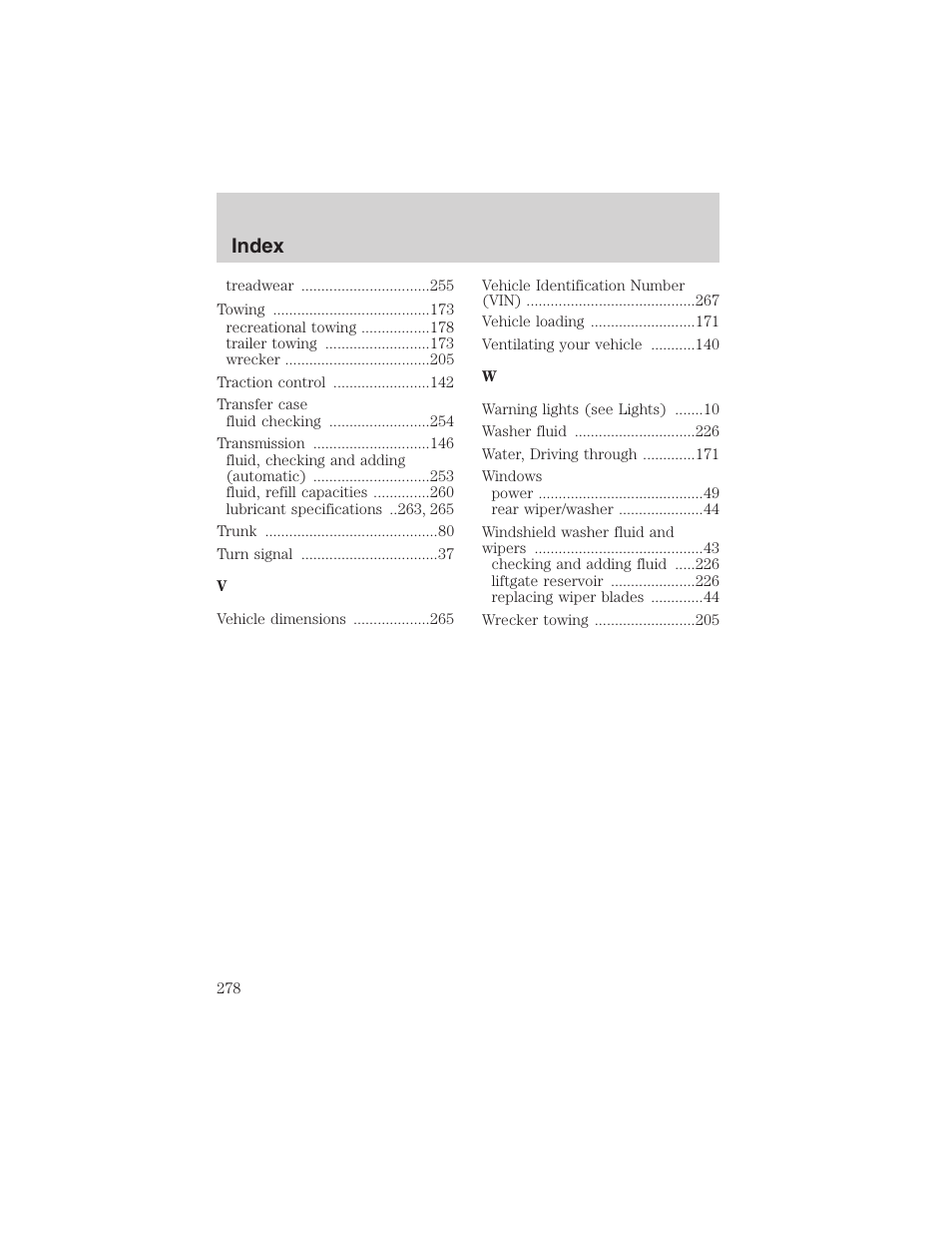 Index | FORD 2003 Explorer v.2 User Manual | Page 278 / 280