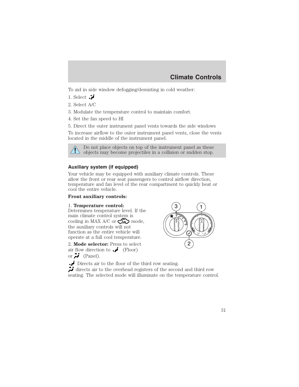 Climate controls | FORD 2003 Explorer v.2 User Manual | Page 31 / 280