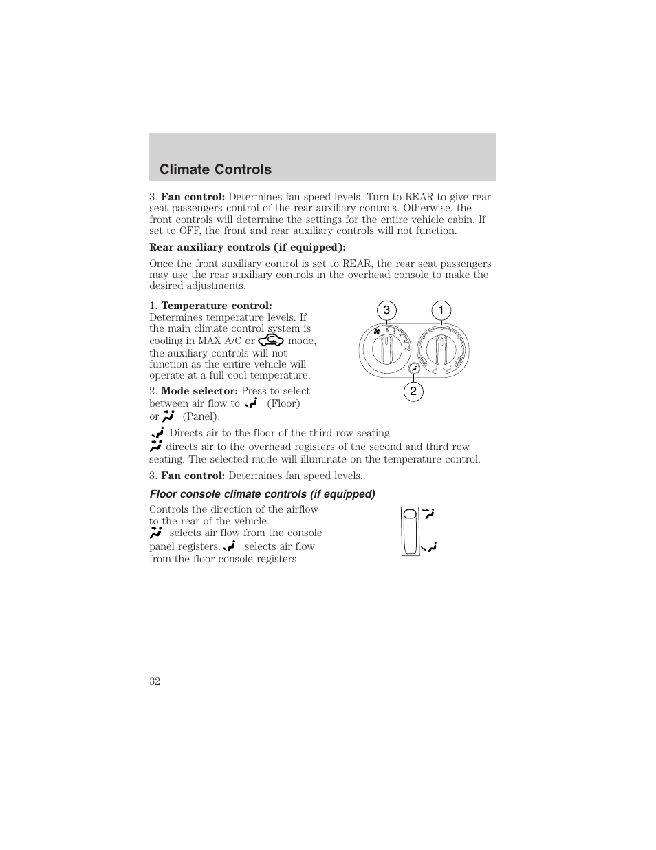 Climate controls | FORD 2003 Explorer v.2 User Manual | Page 32 / 280