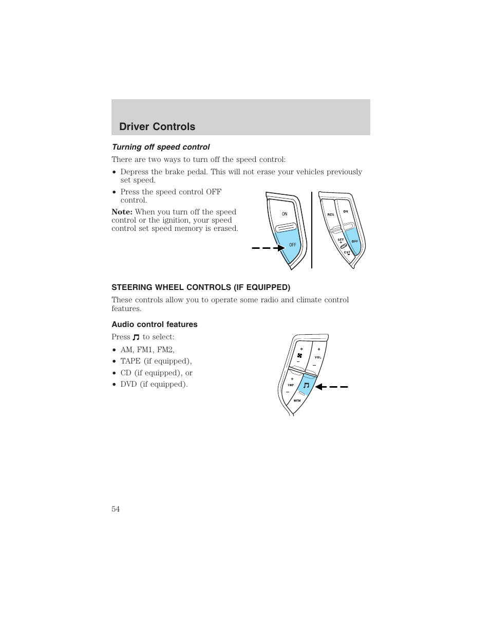 Driver controls | FORD 2003 Explorer v.2 User Manual | Page 54 / 280