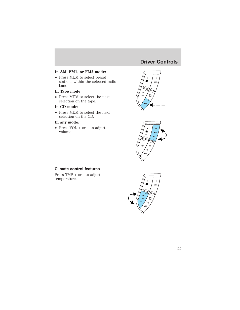 Driver controls | FORD 2003 Explorer v.2 User Manual | Page 55 / 280
