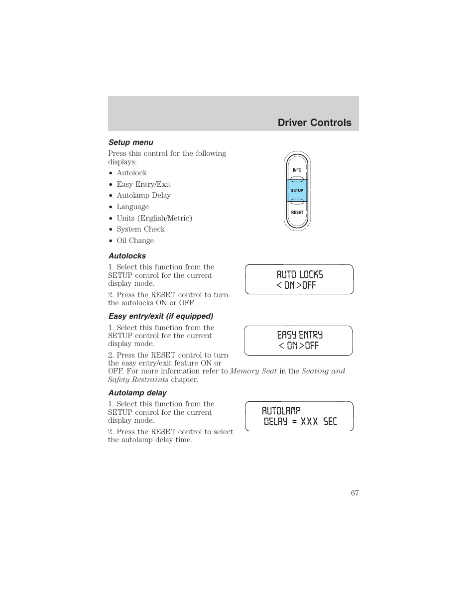 Driver controls | FORD 2003 Explorer v.2 User Manual | Page 67 / 280