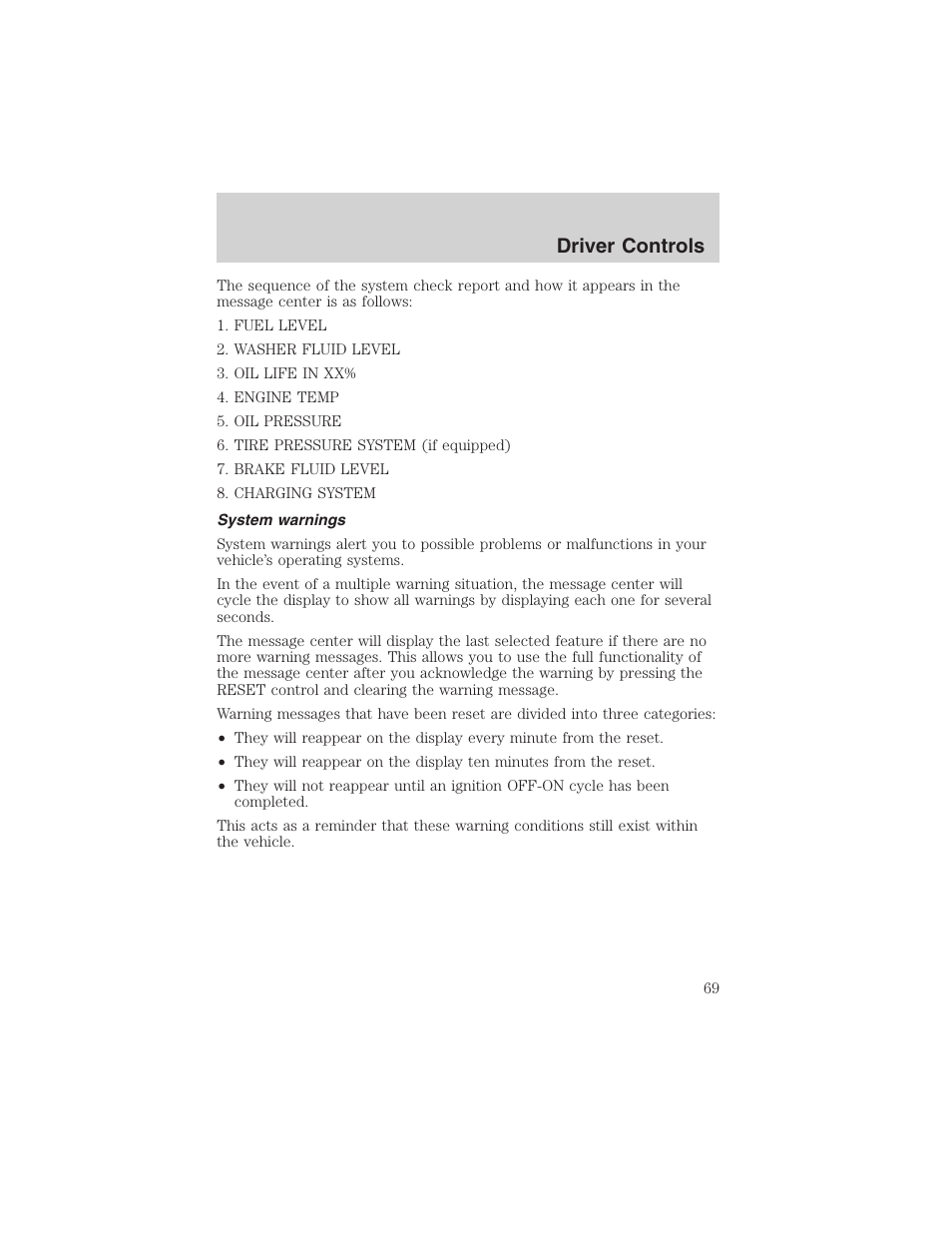 Driver controls | FORD 2003 Explorer v.2 User Manual | Page 69 / 280