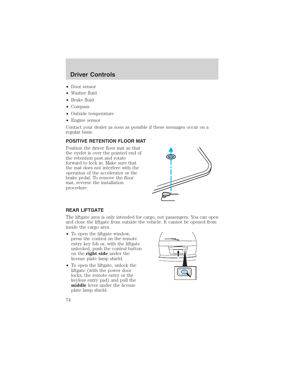 Driver controls | FORD 2003 Explorer v.2 User Manual | Page 74 / 280