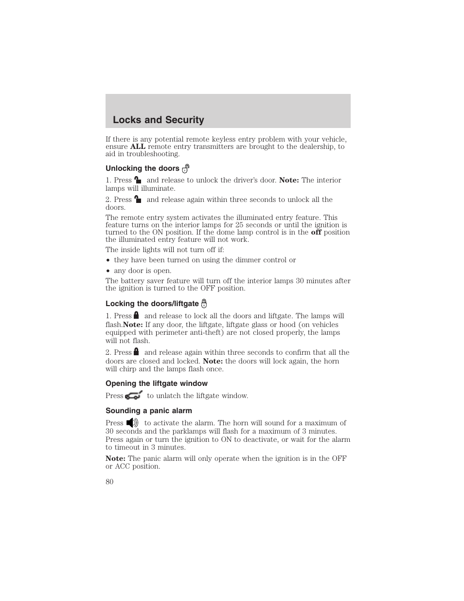 Locks and security | FORD 2003 Explorer v.2 User Manual | Page 80 / 280