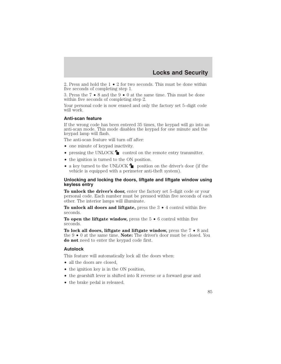 Locks and security | FORD 2003 Explorer v.2 User Manual | Page 85 / 280