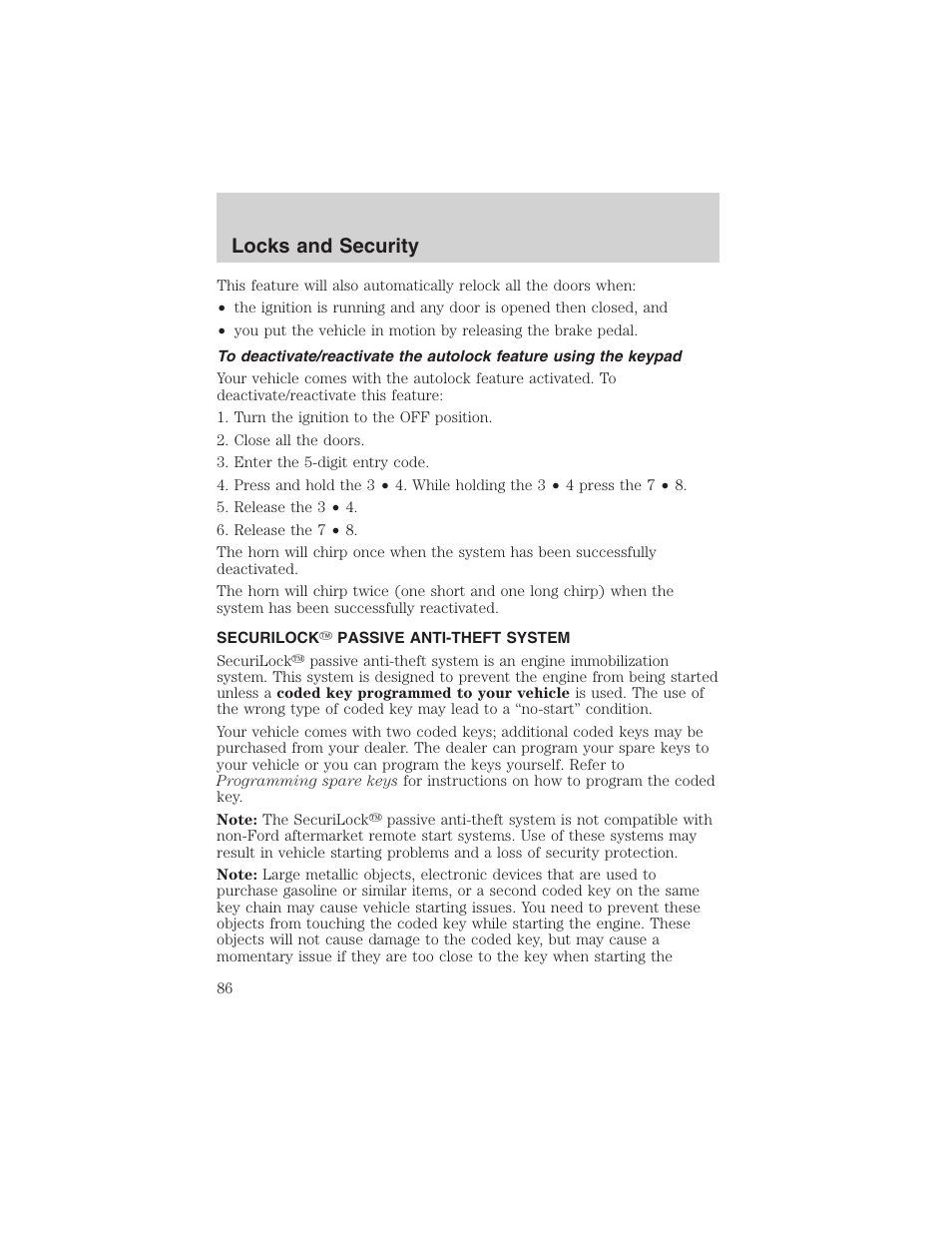 Locks and security | FORD 2003 Explorer v.2 User Manual | Page 86 / 280