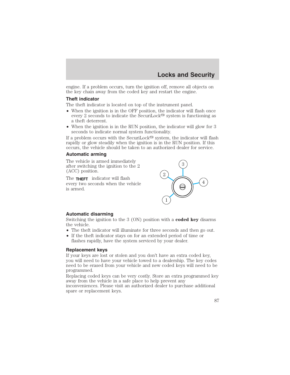 Locks and security | FORD 2003 Explorer v.2 User Manual | Page 87 / 280