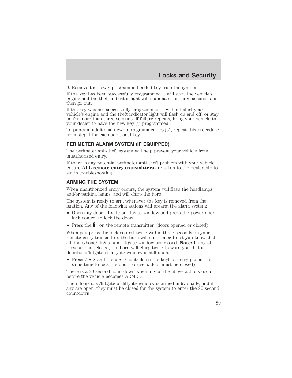 Locks and security | FORD 2003 Explorer v.2 User Manual | Page 89 / 280