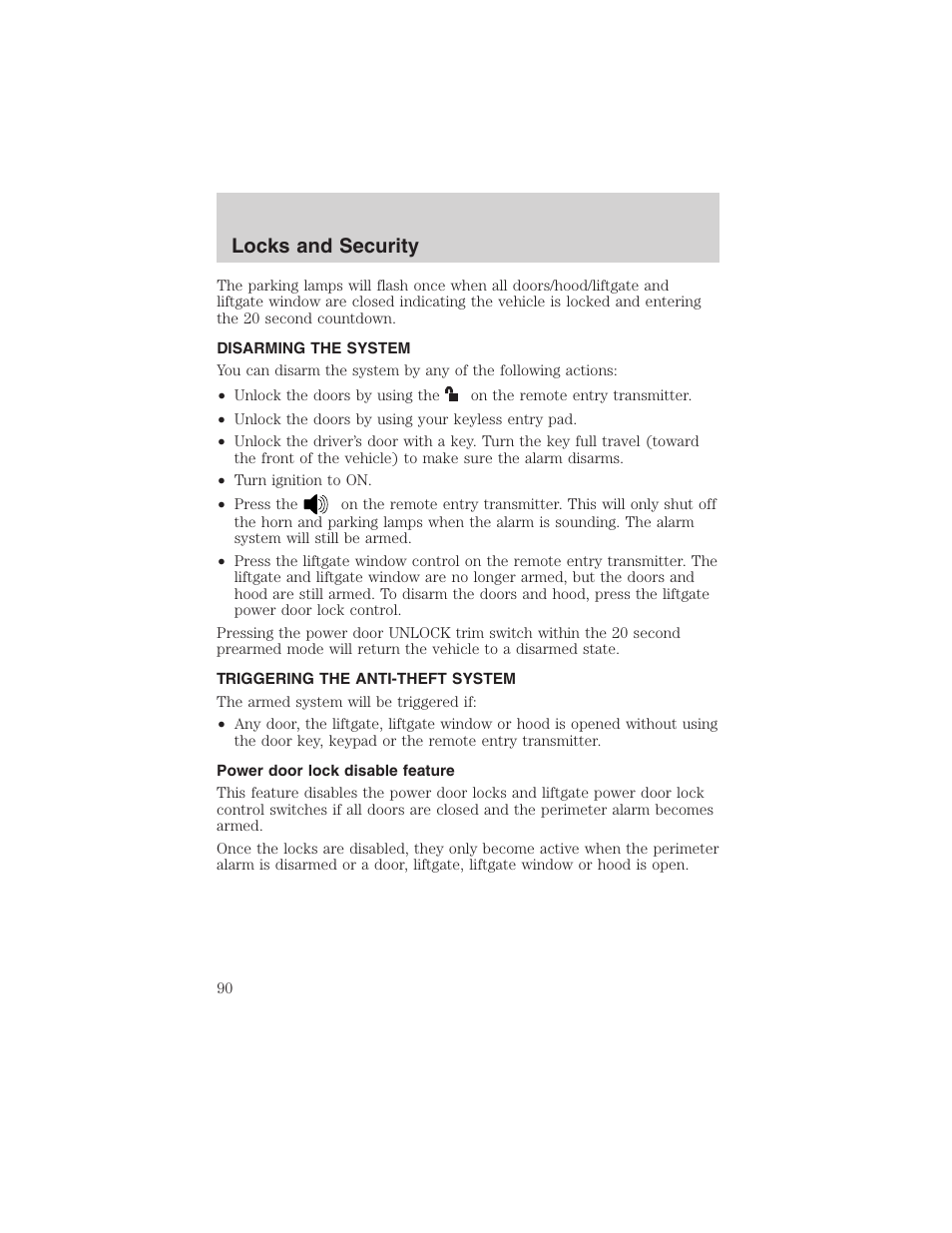 Locks and security | FORD 2003 Explorer v.2 User Manual | Page 90 / 280