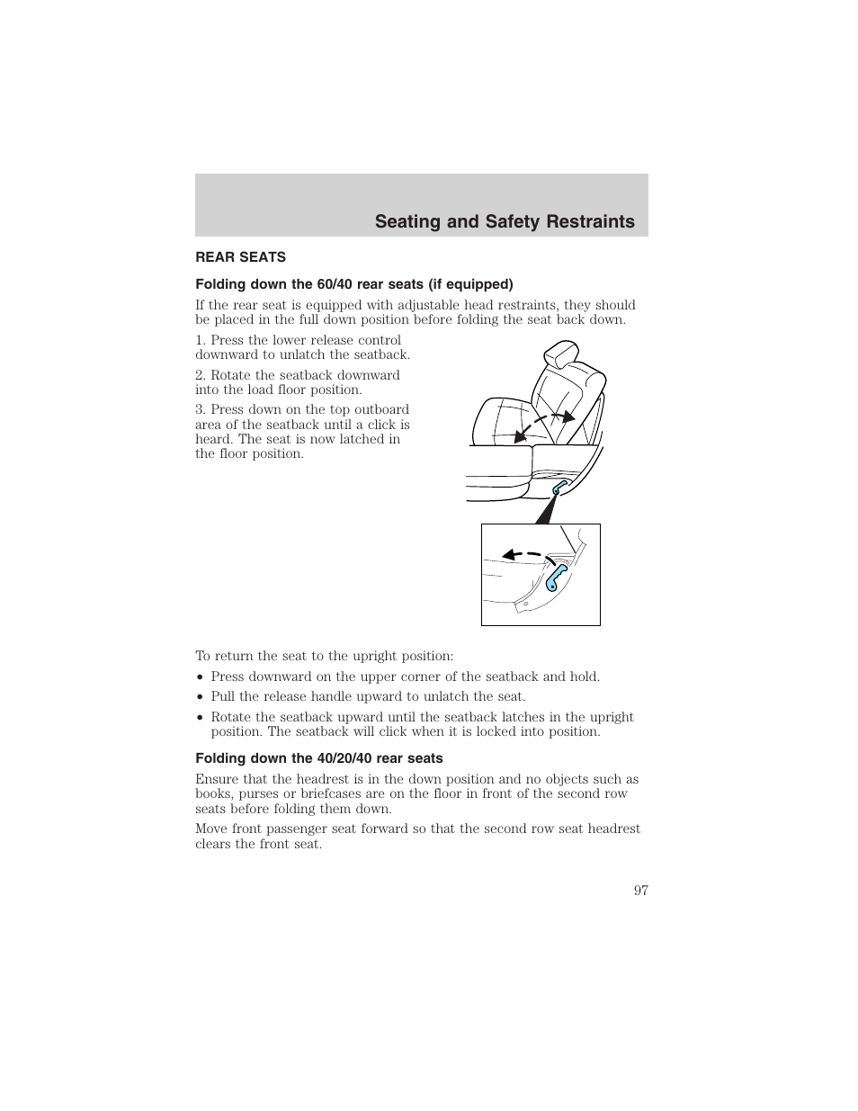 Seating and safety restraints | FORD 2003 Explorer v.2 User Manual | Page 97 / 280
