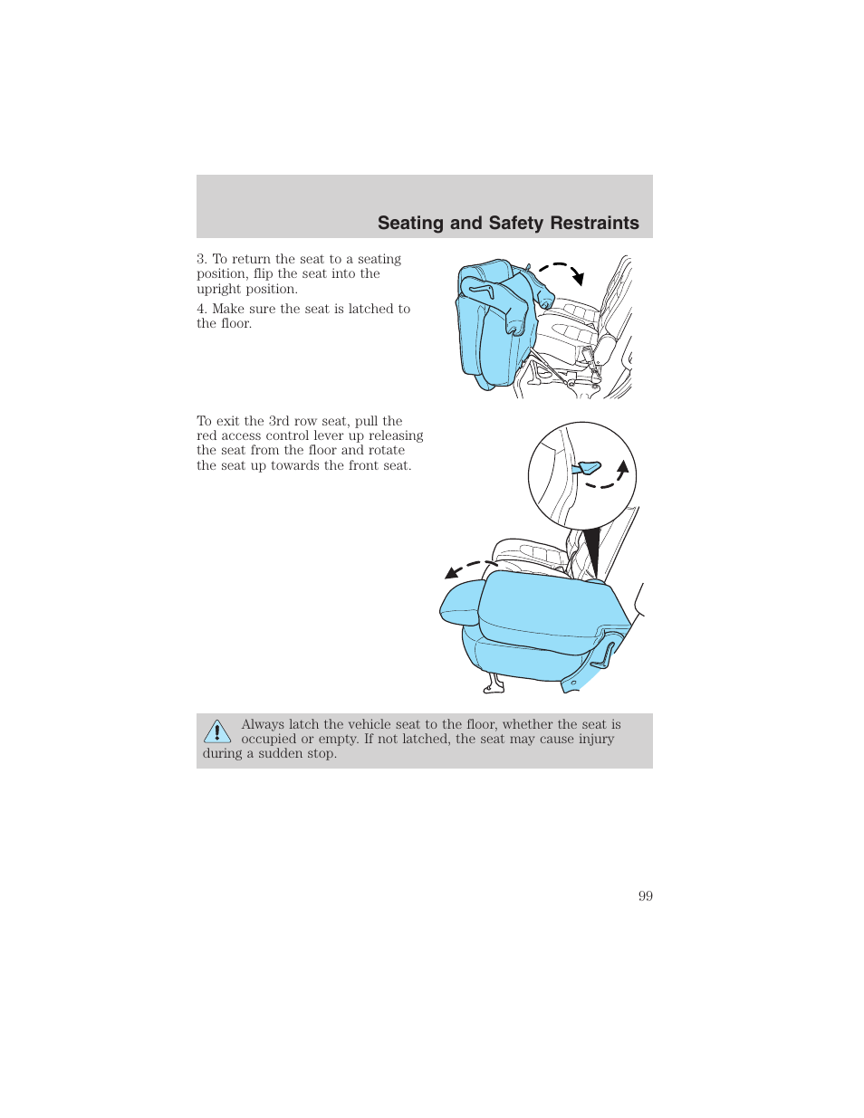 Seating and safety restraints | FORD 2003 Explorer v.2 User Manual | Page 99 / 280