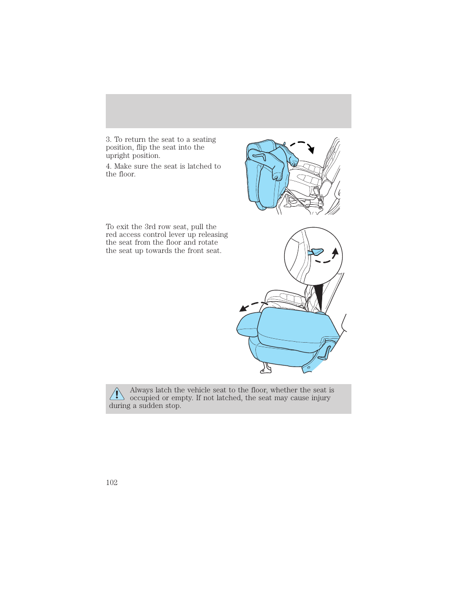 Seating and safety restraints | FORD 2003 Explorer v.3 User Manual | Page 102 / 280