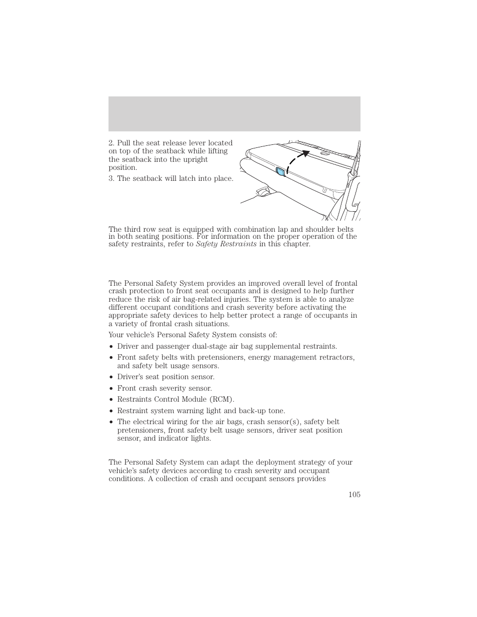 Seating and safety restraints | FORD 2003 Explorer v.3 User Manual | Page 105 / 280