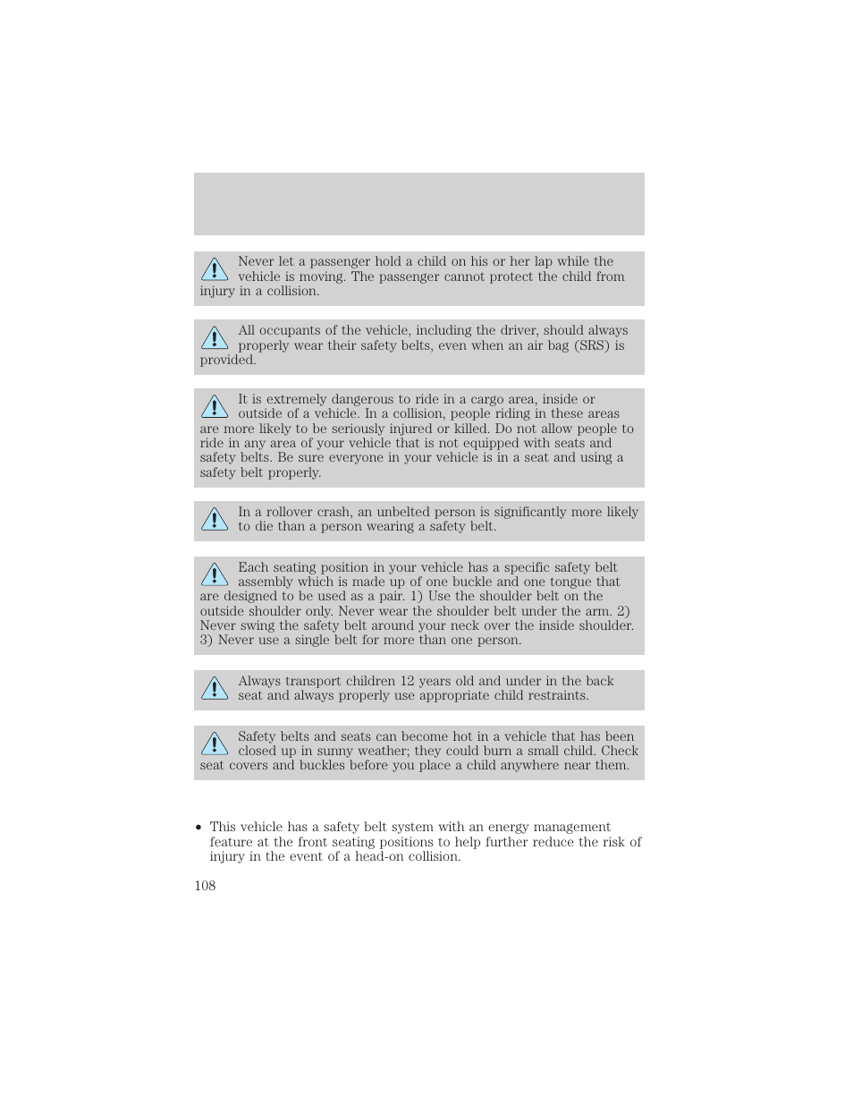 Seating and safety restraints | FORD 2003 Explorer v.3 User Manual | Page 108 / 280