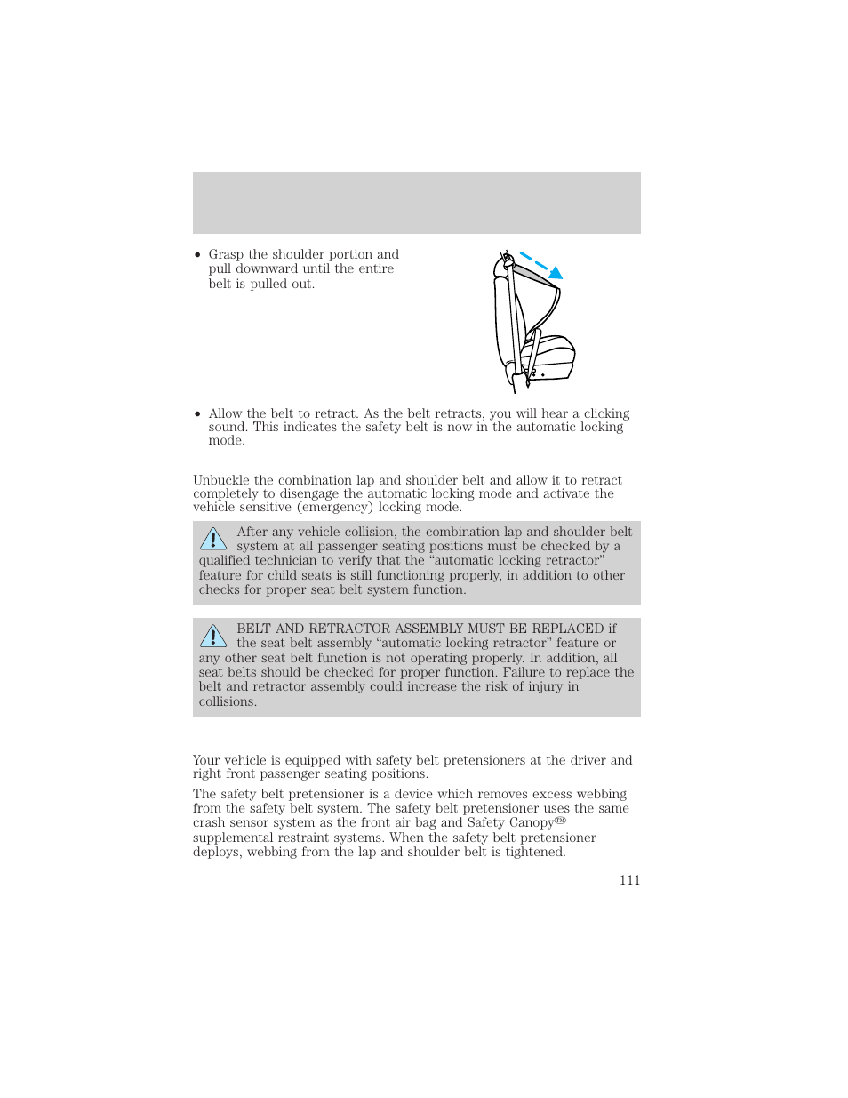 Seating and safety restraints | FORD 2003 Explorer v.3 User Manual | Page 111 / 280