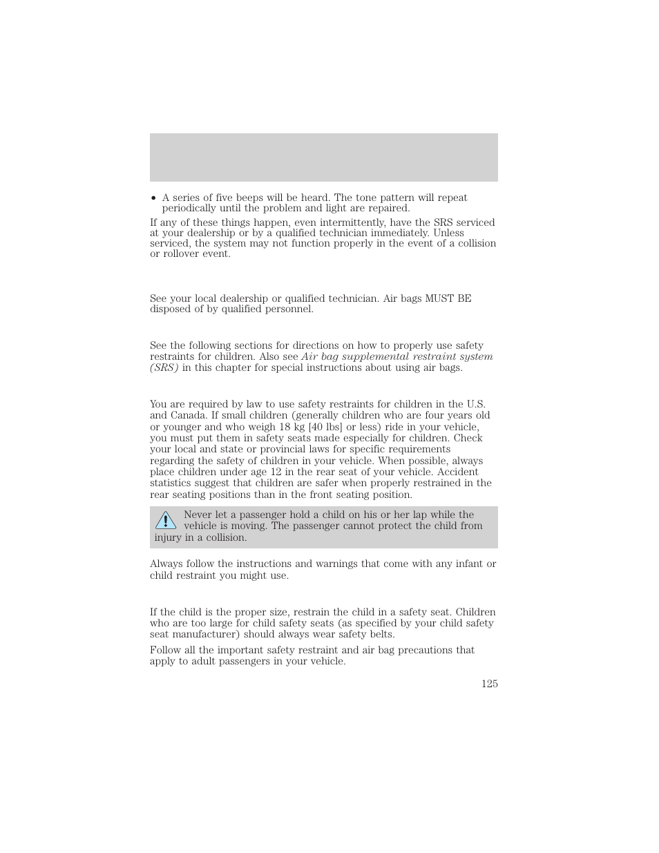 Seating and safety restraints | FORD 2003 Explorer v.3 User Manual | Page 125 / 280