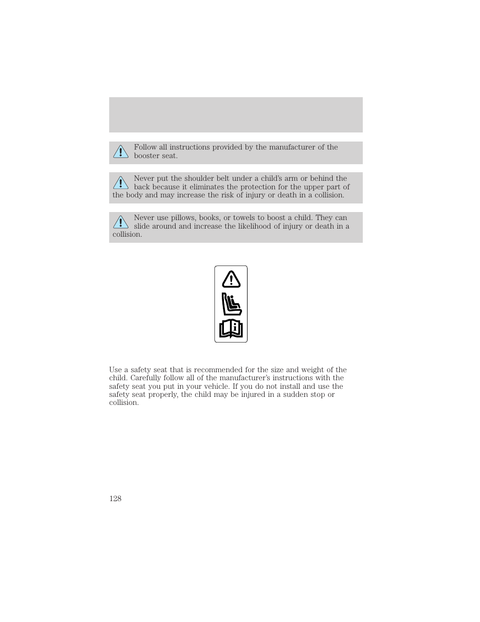Seating and safety restraints | FORD 2003 Explorer v.3 User Manual | Page 128 / 280
