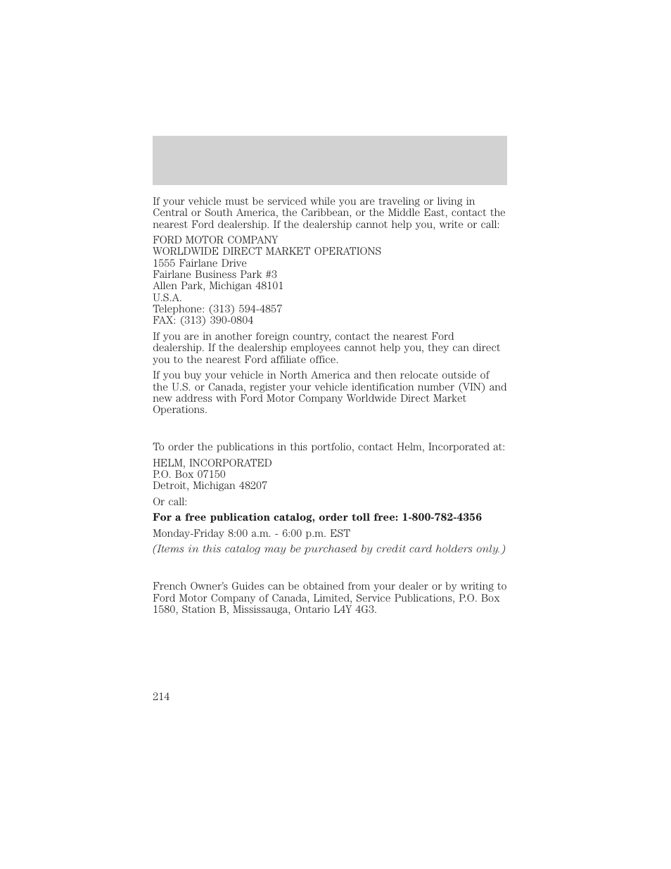 Customer assistance | FORD 2003 Explorer v.3 User Manual | Page 214 / 280
