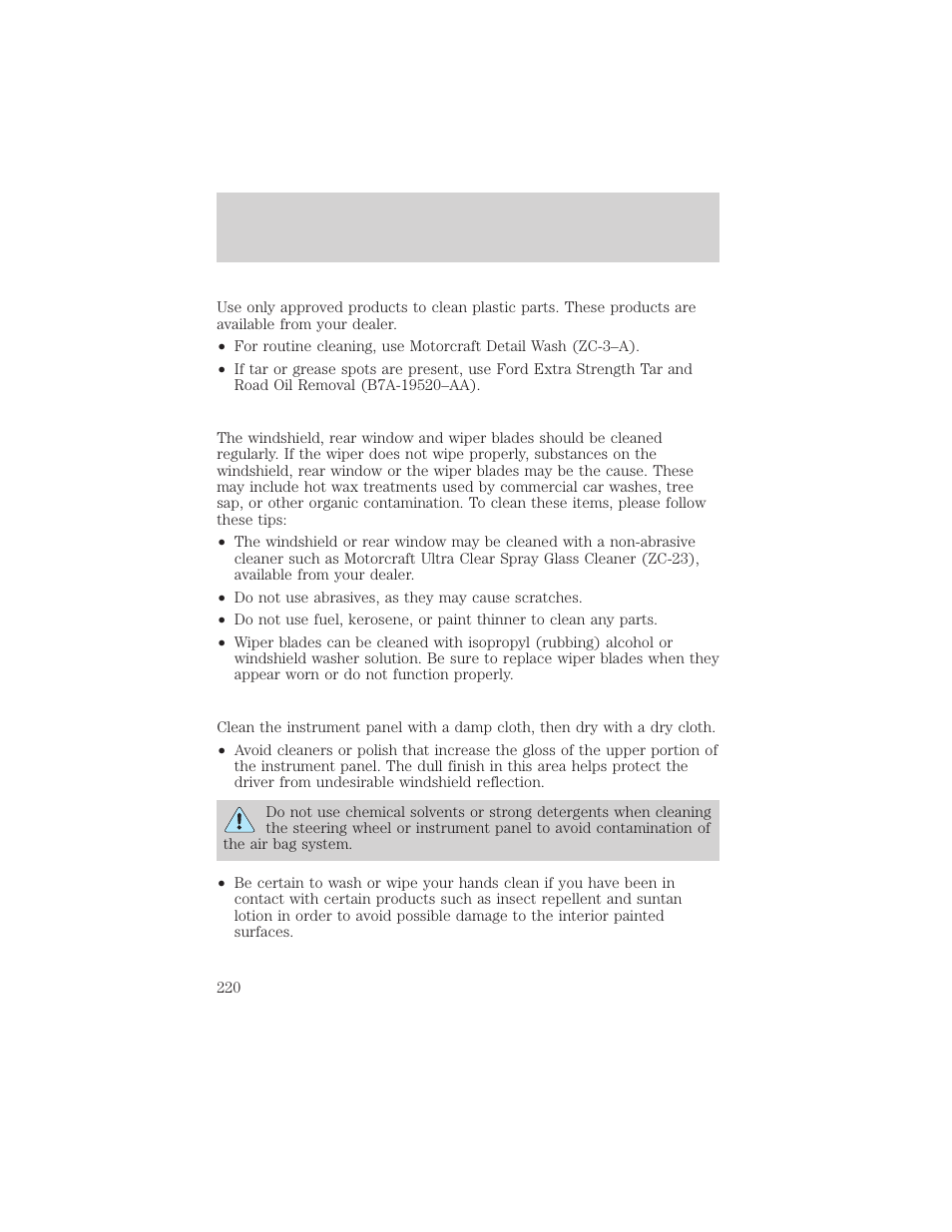 Cleaning | FORD 2003 Explorer v.3 User Manual | Page 220 / 280