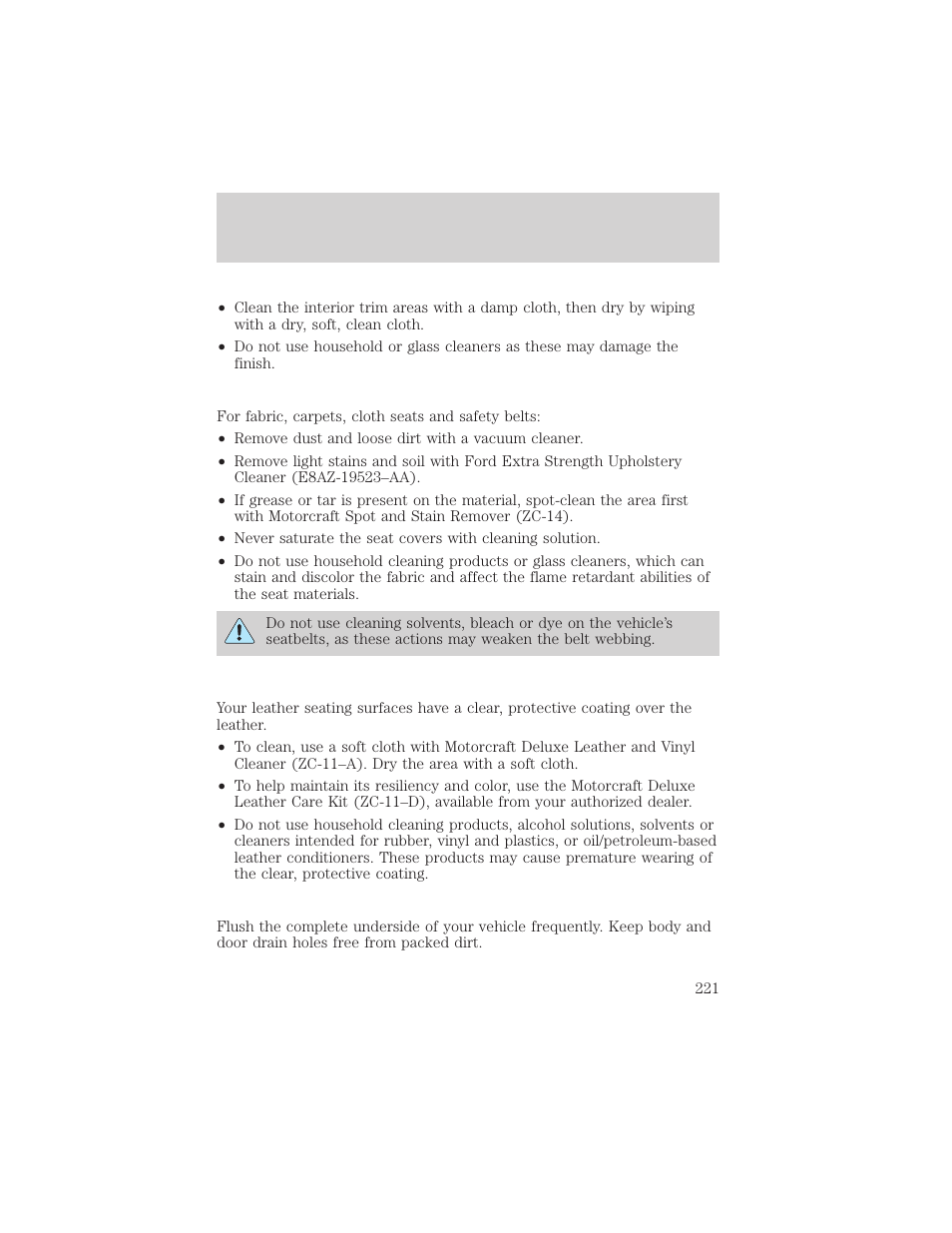 Cleaning | FORD 2003 Explorer v.3 User Manual | Page 221 / 280