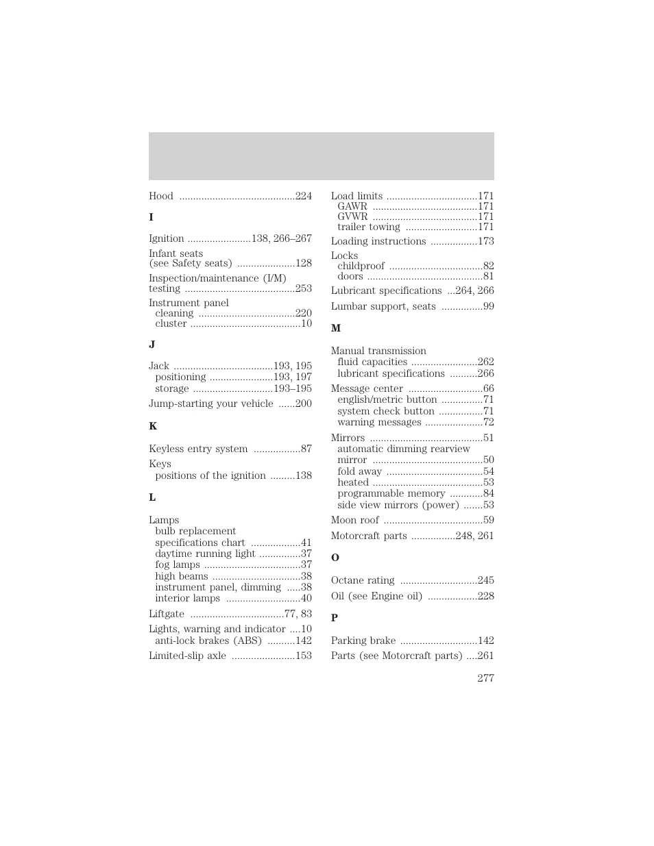 Index | FORD 2003 Explorer v.3 User Manual | Page 277 / 280