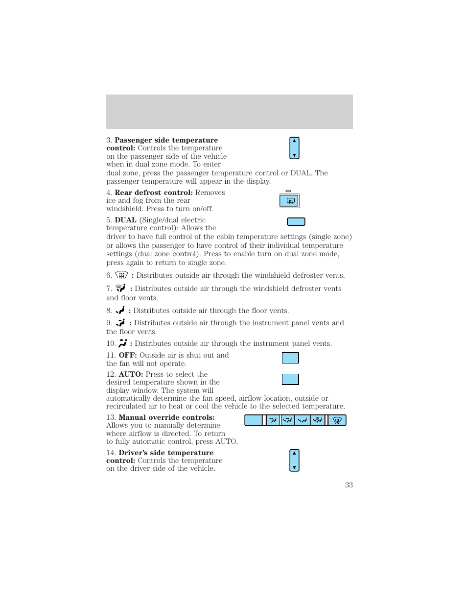 Climate controls | FORD 2003 Explorer v.3 User Manual | Page 33 / 280